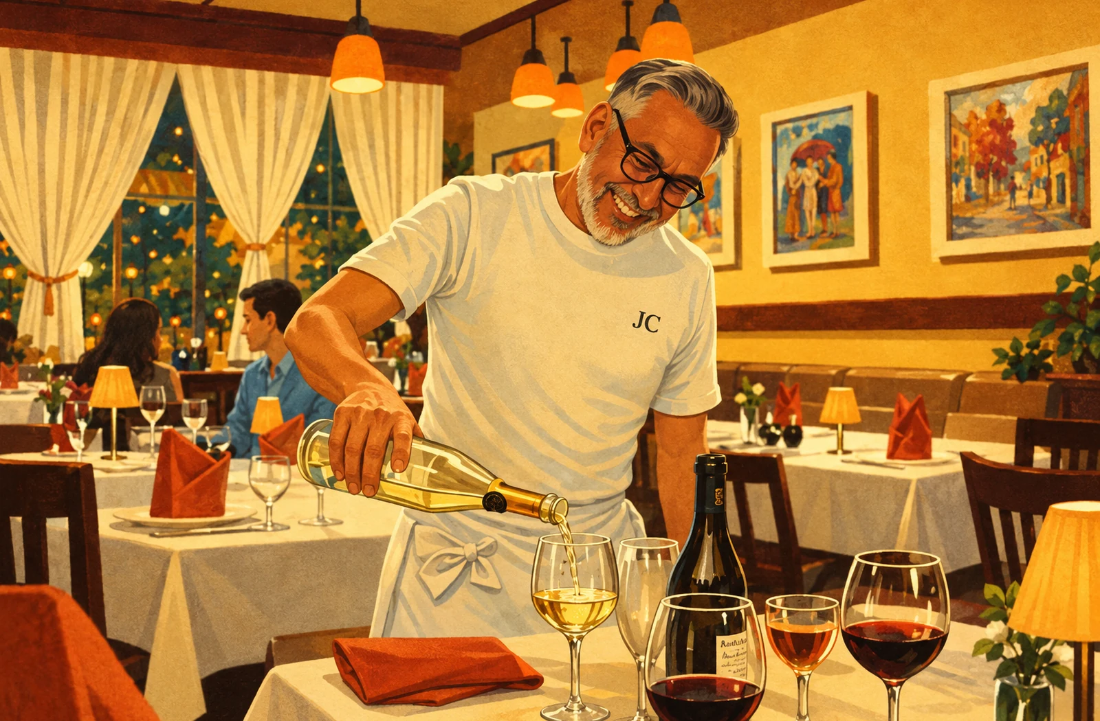 Warm hospitality and wine service at Osteria Vecchio Piemonte